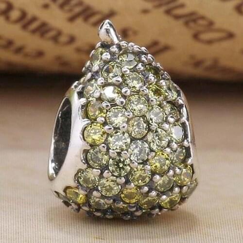 Original Pave Whimsical Pear With Full Crystal Beads Fit 925 Sterling Silver Bead Charm Bracelet Bangle DIY Jewelry