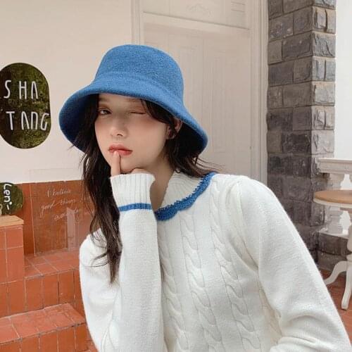 Autumn Winter Wool Flat Bucket Hat Women Fashion Vintage Fisherman Hats Versatile Cap Warm Felt Hat For Female