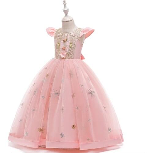 3-10Y Infant Baby Girls Party Princess Dress Ruffles Sleeve Flowers Print Lace Tutu Ankle Length Dress Birthday Clothes