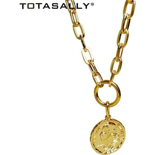 TOTASALLY Link Chain Necklaces Fashion Vintage Punk Coin Pendant Necklace for Women Choker Necklace Lady Gifts Dropship