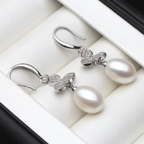 Real Drop Natural Freshwater Pearl Earrings For Women,bridal 925 Sterling Silver Earrings Pearl Party Gift