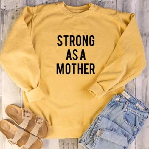 ZBBRDD Strong As A Mother Women Sweatshirt O Neck Mom Pullover Plus Size Autumn Winter Clothing Mama Gift Full Long Sleeve Tops