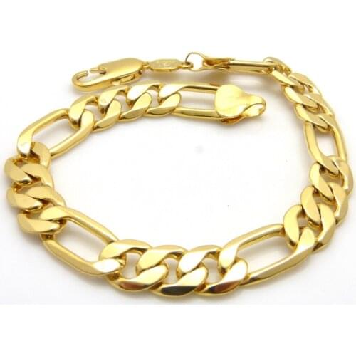Vogue Figaro Chain Link Solid Yellow Gold Filled Mens Bracelet Classic Jewelry