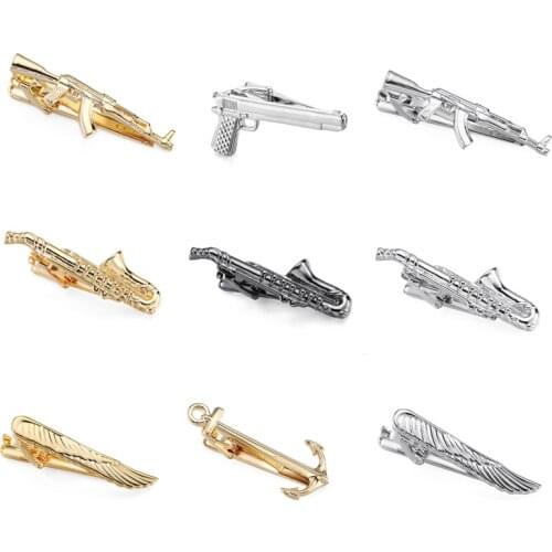 High-end brand ties with French wedding shirt tie tie clips golden machine gun, ship anchor, crystal, wing, Sax tie clip
