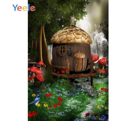 Fairytale Dreamy Forest Flowers Mushroom House Baby Portrait Photography Background Party Decor Photo Backdrop For Photo Studio