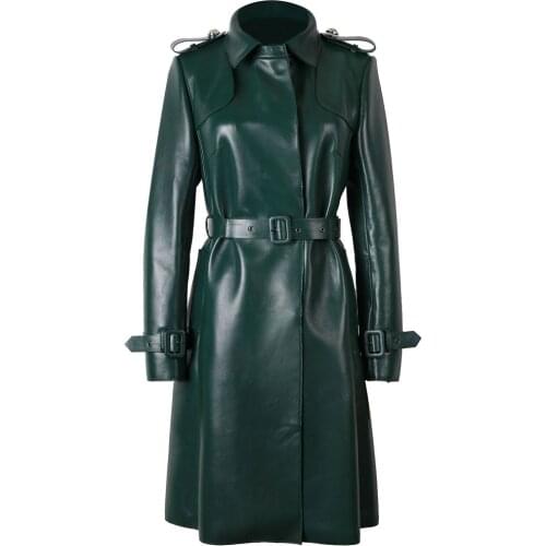 YOLOAgain women genuine leather jacket ladies sheepskin leather coat trench long