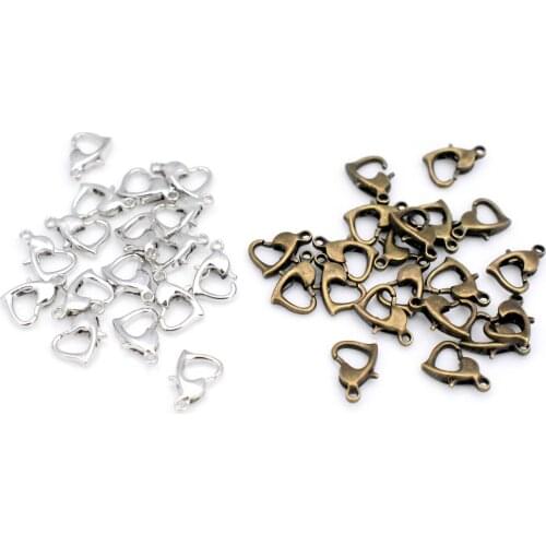 30pcs/lot 10*7mm Rhodium and Bronze Plated Alloy Love Shaped Lobster Clasp Hooks for Necklace&Bracelet Chain DIY
