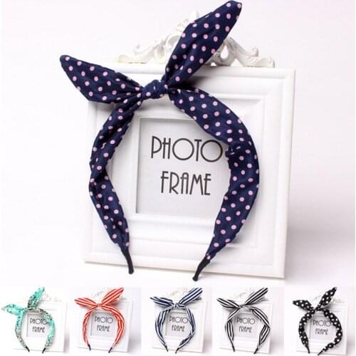 Cute Leopard Dots Lip Print Flower Bunny Rabbit Ear Ribbon Headwear Hairband Metal Wire Scarf Headband for Women Princess Kids