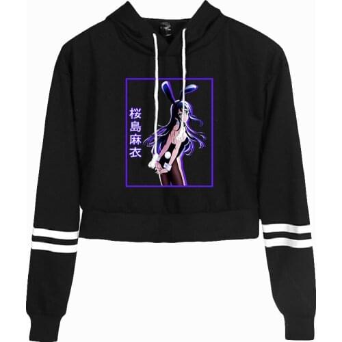Anime Bunny Girl Seishun Buta Yaro Navel Hoodies Women Sweatshirt Harajuku Pullover Crop Top Causal Girls Sweatshirt