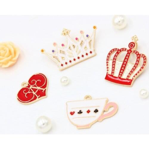 10pcs/Lot Crown Heart A Tea Pot Diy Handmade Oil Enamel Charms Design for Jewelry Making Earring Bracelet or Necklace