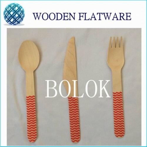 1000set(3000pcs) Disposable Colorful Wooden Forks Knife Spoon
