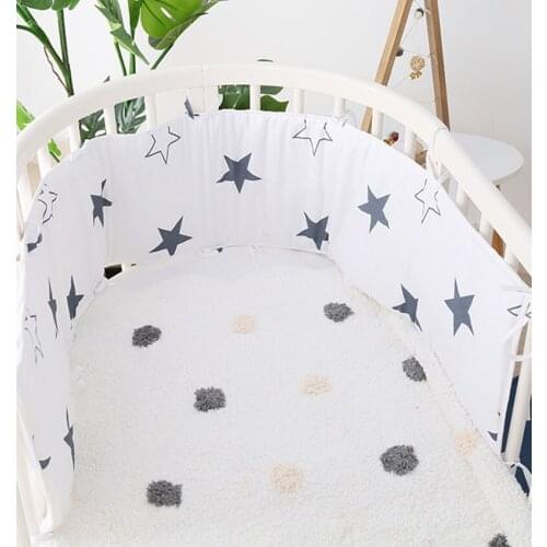 180CM Baby Bed Bumper Cotton Print Double-faced Detachable Newborn Crib Around Cot Protector Cushion Pillow Kids Room Decor