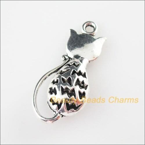 4 New Charms Animal Lovely Cat Tibetan Silver Color Pendants 16.5x36mm
