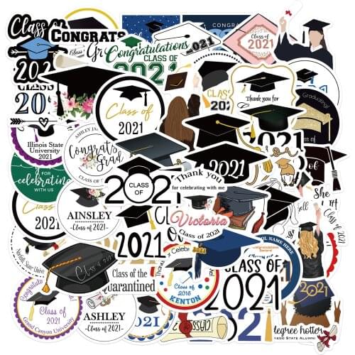 50PCS University Graduate Graduation Season Academic Cap Stickers For Skateboard Case Notebook Childrens Toys Decal Sticker F4