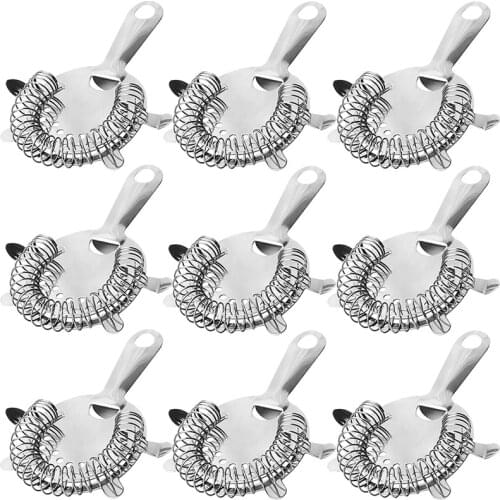 9 Pack Cocktail Strainer, 4-Prong Stainless Steel Bar Strainer, for Boston Shaker, Length 5.7 Inches, Silver