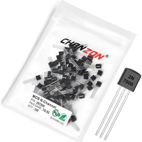100pcs 2N7000 TO-92 N-Channel Mosfet Bipolar Junction Transistor BJT SIC Mos Fets Triode Tube 200mA 60V Integrated Circuits