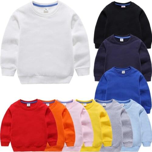 Childrens Hoodies Sweatshirts Girl Kids White Tshirt Cotton Pullover Tops for Baby Boys Autumn Solid Color Clothes 1-9 Years