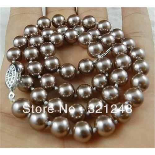 Elegant fashion 8mm champagne shell simulated-pearl strand necklace diy round beads wholesale price jewelry 18inch GE1159