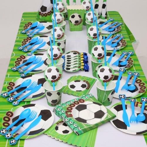 Football Theme Party Supplies Disposable Tableware Party Cups Plates Flags Toppers Wrappers Balloons Kids Birthday Party Decor