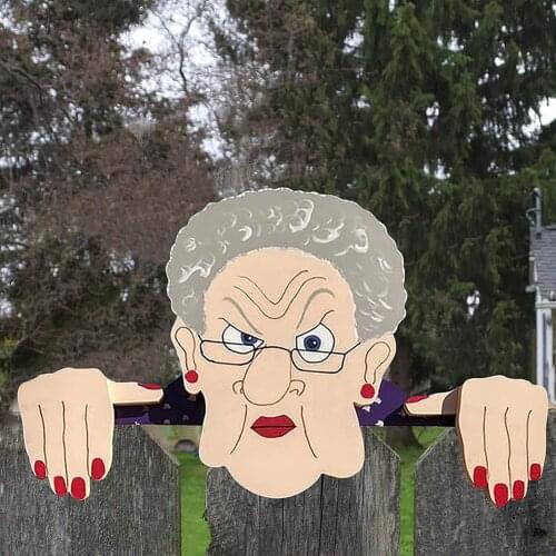 Illustration Exterior Exterior Fence Decoration Nosy Old Man Elderly Lady Outdoor Decoration Art Yard Fathers Mothers Day Gift