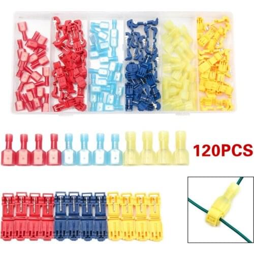 120 PCS Insulated T Tap Quick Electrical Wire Connectors Splice Taps Male Quick Disconnect Terminals Assorted Set