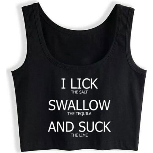Crop Top Sport I Lick Swallow And Suck Funny Comic Inscriptions Sleeveless Tops Women