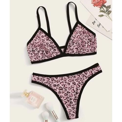 Leopard Printing Bra Thong Set Women Exotic Underwear See Through Exotic Lingerie Set Sexy Nightwear Lenceria Sensual Mujer