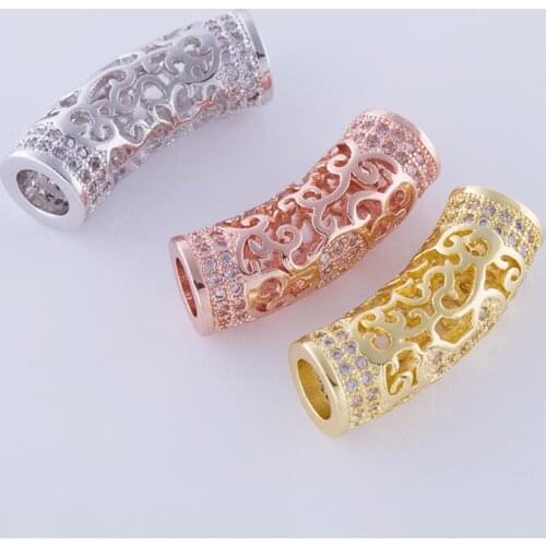 Copper Micro-inlaid Zircon Necklace Bracelet Hollow CZ Connector Bend Pipe New DIY Handmade Jewelry Finding Making Accessories