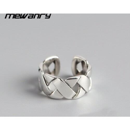 Mewanry 925 Sterling Silver Rings for Women Summer New Trend Simple Hollow Weave Birthday Party Jewelry Couples Gifts Wholesale
