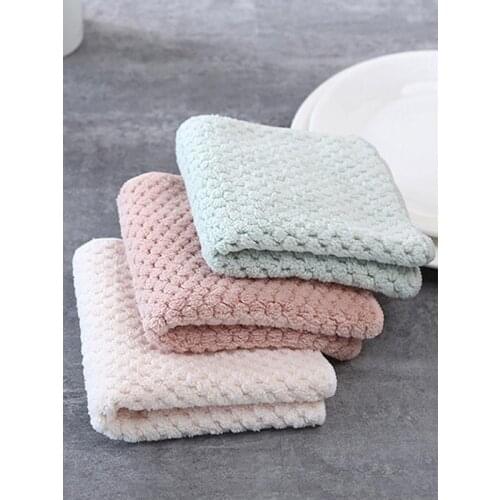 Scouring Pad Kitchen Coral Fleece Rags Non-Stick Oil Thick Cleaning Cloth Double-Layer Dish Towel Absorbent Hand Towels