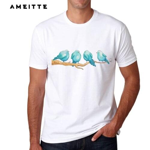 Fashion Blue Birds Printed T-Shirt Summer Mens High Quality Animals Printing Short Sleeve T Shirts Tops
