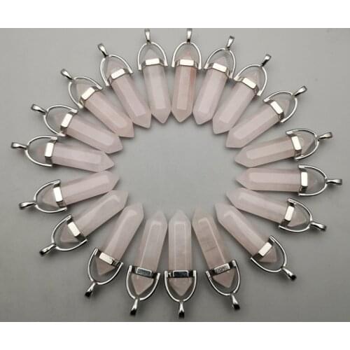 Fashion 50pc natural stone Quartz Rose crystal pillar Pendants & necklaces for making Jewelry charm Point Necklace accessories