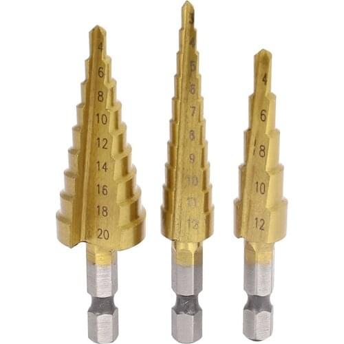 1/4-inch Hex Shank 3-12 4-20 4-12mm Titanium Coated Step Drill Bit Set CNIM Hot