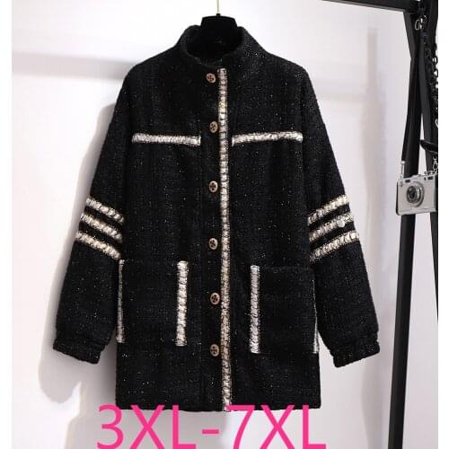 New autumn winter plus size woolen coat for women large casual loose straight thick long coats black 3XL 4XL 5XL 6XL 7XL