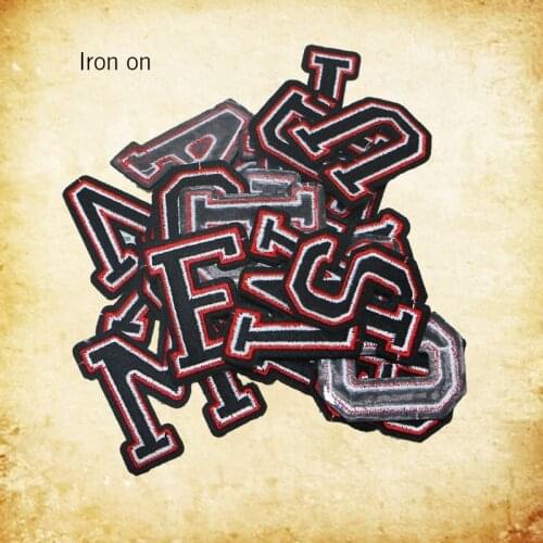 3D large red black English letter patch clothing embroidery patch DIY name clothing sticker sewn on bag / Jeans stripe Decal