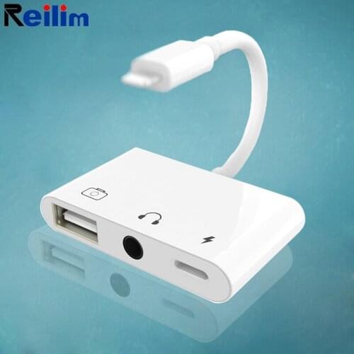 Reilim OTG Adapter For Lightning to 3.5mm Audio jack USB keyboard earphones speaker converter For iPhone XS XR iPad/iPod ios 14
