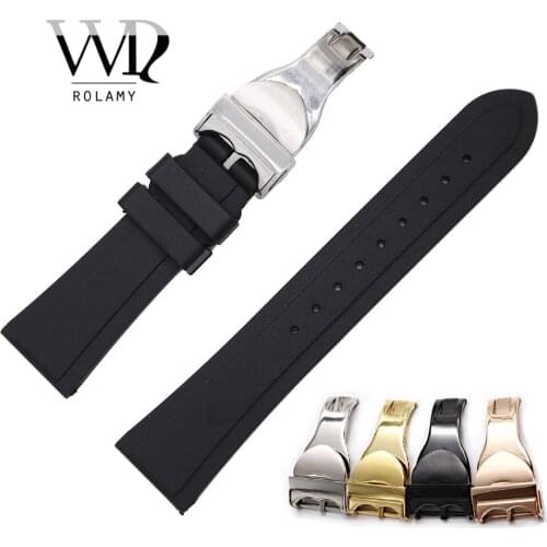 Rolamy 22mm Black Waterproof Silicone Rubber Replacement Wrist Watch Band Strap with Silver Black Rose Gold Clasp For Tudor