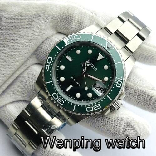 40mm Bliger Top Luxury Mens Mechanical Watch Sapphire Crystal Ceramic Bezel Green Dial 24 Jewels NH35 Movement Automatic Watch
