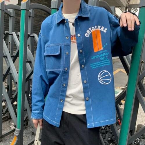 Printed shirt male Korean version of the handsome jacket trendy wild ins long-sleeved shirt casual Hong Kong style retro clothes