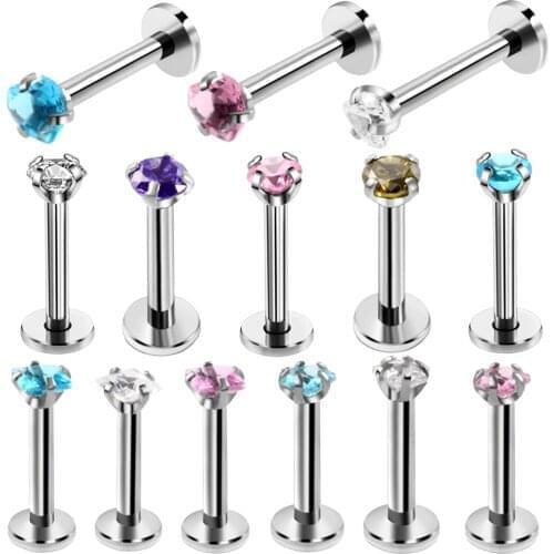1PC Steel Internally Thread Labret Stud Rings Piercing Star Round Heart Lip Helix Tragus Earring Stud Cartilage Piercing Jewelry
