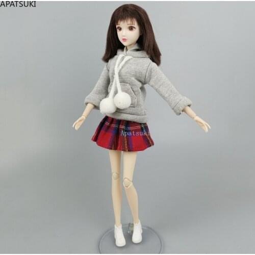 Gray Top Hoodies Sweatshirt Pleated Skirt for Barbie Doll Clothes Set Suit Outfits for 1/6 BJD Dolls Accessories Kids Toys