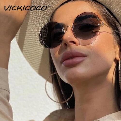Vintage Rimless Round Sunglasses Women Ocean Color Lens Mirror Sun Glasses Men Female Brand Design Circle Glasses Modis Oculos