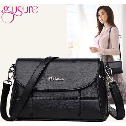 Gusure Soft PU Women Messenger Bag Luxury Style Flap Purse Female Rivet Bags Mother Handbags Girls Daily Casual Crossbody Bag