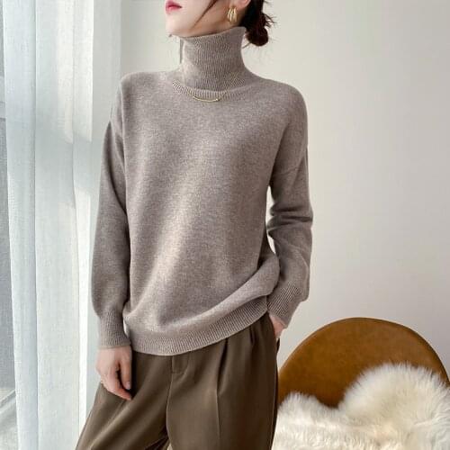 100% pure wool turtleneck sweater women new autumn and winter full sleeves pure color knittedleisure warm pulloverFRSEUCAG brand