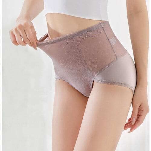 High Waist Panties for Women Sexy Hollow Lace Ladies Briefs Abdomen Hip-lifting Underpants Plus Size Cotton Female Underwear