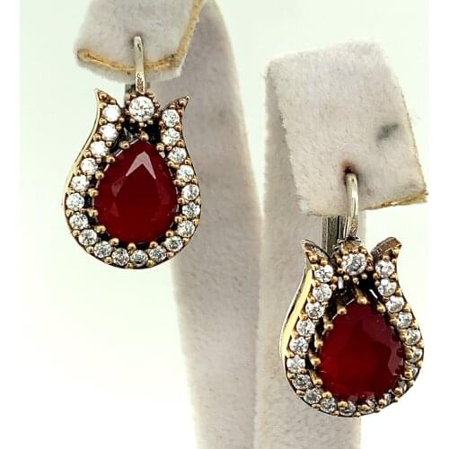 Handmade Silver Tulip Model Earrings, Tulip Earrings, Sapphire Stone, Emerald Stone ,Authentic Earrings Ottoman Jewelry, 925 Ste