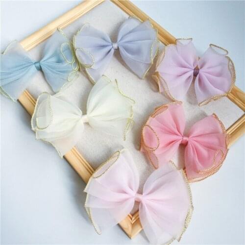 5.5cm*10m Insta Style Translucent Tulle Ribbon With Gold Edge For Girls Hair Accessiores Diy Gift Packaging Wedding Bouquet Deco