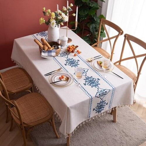 Embroidered Tablecloths Cotton Linen with Tassels Furniture Dustproof Cover Coffee Dining Table Desk Decoration Nappe De Table