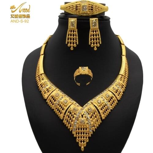 ANIID Jewelery Set Nigeria Wedding Jewelry Big Necklace For Wedding Party 24KGold Plating Oval Earrings Bracelet Dubai Ethiopian