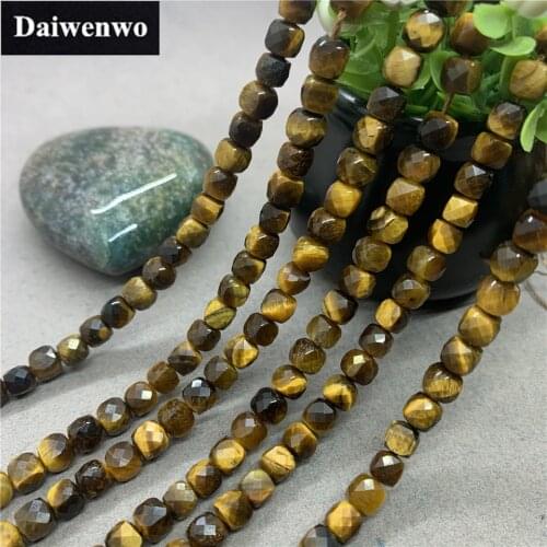 Yellow Tiger Eye Stone 6mm Cut Faceted Spacer Cube Beads Flash DIY for Bracelet